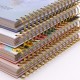 Factory-produced, mass-produced A5 hardcover, grooved, and mounted notebooks, cloth-bound, and veneered, with gold-stamped logos.