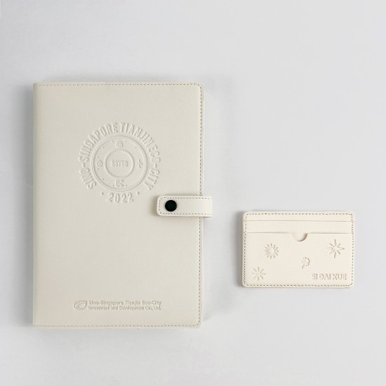 Gold double-ringed hardcover color-printed ringbound notebook with gold-cornered index pages and offset inner pages, gift set.