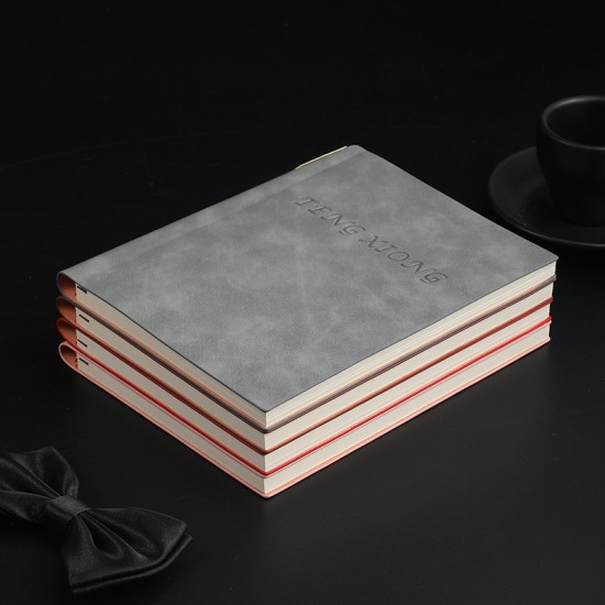 Soft-covered PU leather business notebook with pen holder, imitation leather meeting notepad, logo-compatible.