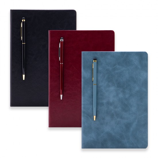 Factory-made A5 notebook set with pen and mounting, pure white offset paper, inner pages with customizable logos and magnetic attachments.