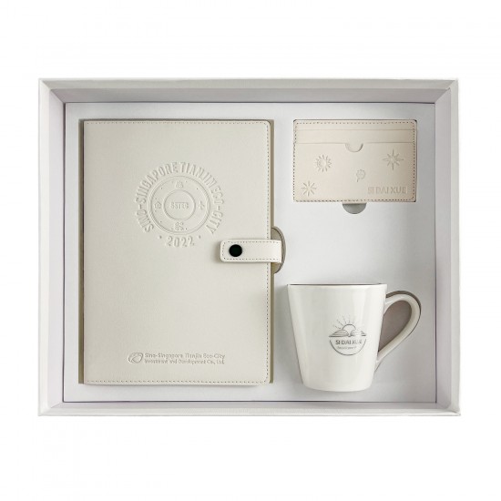 Gold double-ringed hardcover color-printed ringbound notebook with gold-cornered index pages and offset inner pages, gift set.