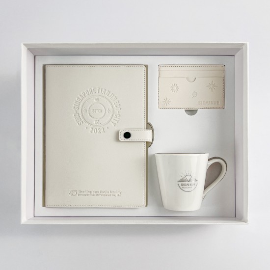 Gold double-ringed hardcover color-printed ringbound notebook with gold-cornered index pages and offset inner pages, gift set.