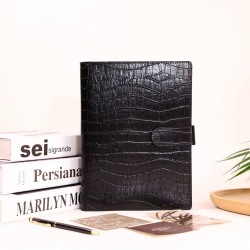 2025 new Amazon best-selling notebook, crocodile-grain PU leather loose-leaf notebook with pen loop and business card pocket