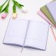Business notebook with business card pocket on the cover, elastic pen holder, and acid-free paper with printed inner pages