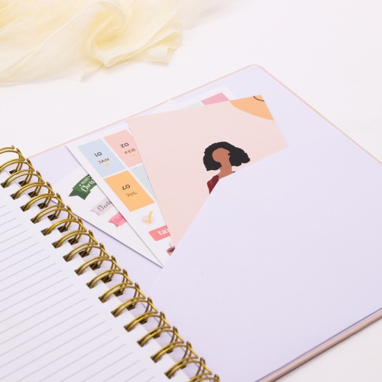 Factory-produced, mass-produced A5 hardcover, grooved, and mounted notebooks, cloth-bound, and veneered, with gold-stamped logos.