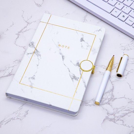 Marble-printed notebook with round gold magnetic clasp, factory-customized logo embossing Marble-printed notebook with round gold magnetic clasp, factory-customized logo embossing